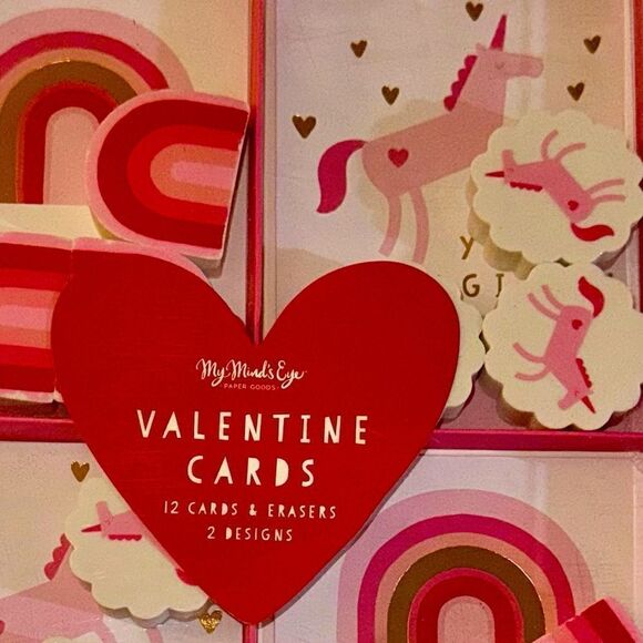 **SOLD** My Mind’s Eye 12 Pack Pink Rainbows & Unicorns Valentine’s Day Cards - Picture 8 of 10